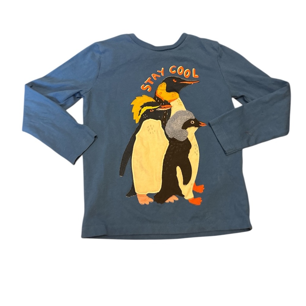 Mini Boden Blue Long Sleeve Tee with Penguin Graphic